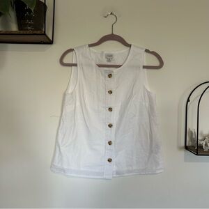 NWT J.Crew Factory White Linen Blend Button Front Sleeveless Blouse Shirt XS